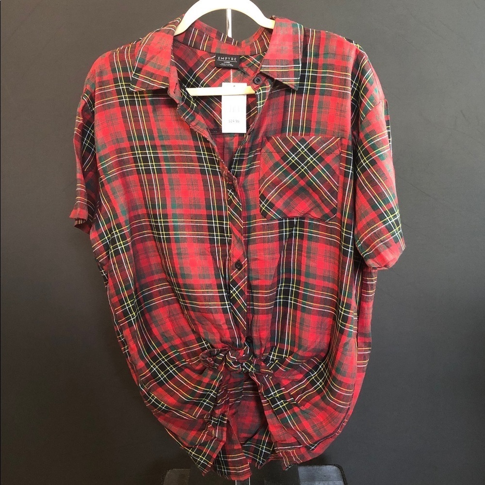 Hilo Red Tartan Plaid Blouse